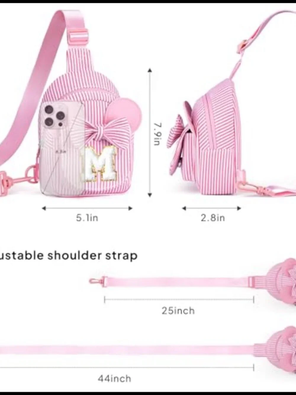 Girls Initial Crossbody Sling Bag Hand-Stitched Letter Cotton Purse Gift